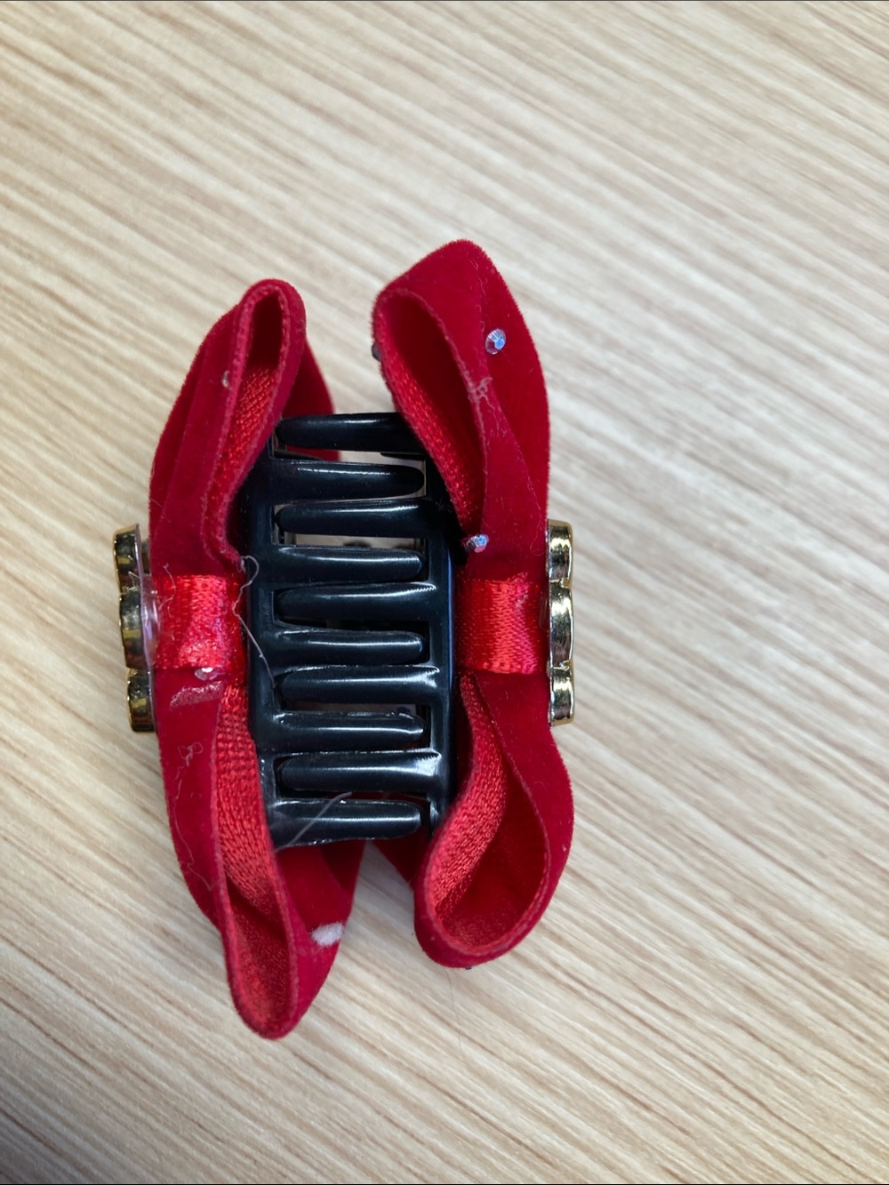 Red Velvet Bow Hair Claw Clip with Gem Detail
